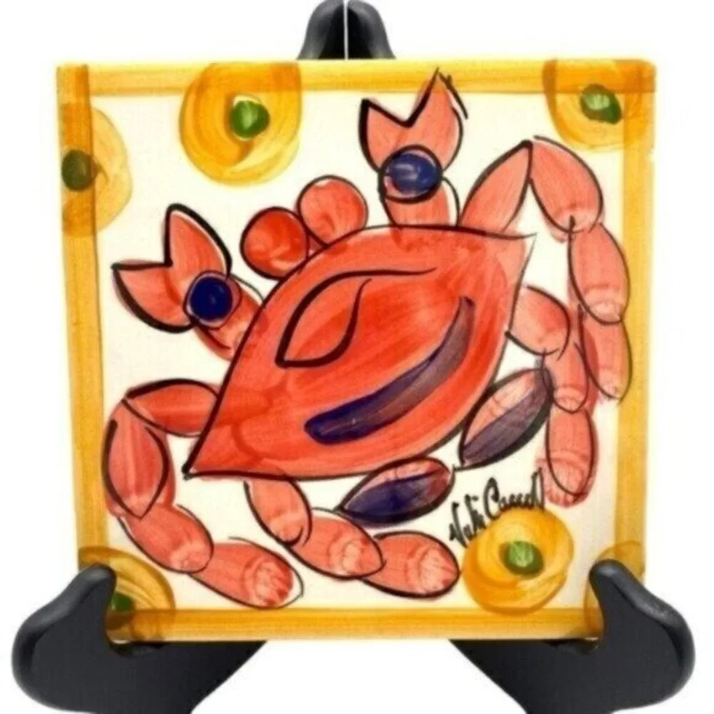 Vicki Carroll Studio Handpainted Ceramic Splish Splash Crab Tile